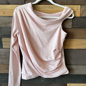NWT Gorgeous One Sleeve Drape Top in Dusty Rose jersey slub